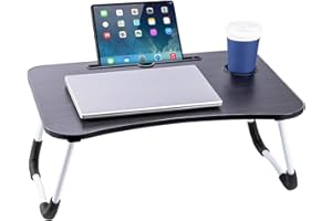 CROWNSHOP Laptop Table, 60 X 40 X 28cm Bed Table, Bed Desk Stand With Foldable Legs & Cup Slot Notebook Stand Computer Laptop Bed Table Laptops Tray For Sofa Bed, Pink (Black)