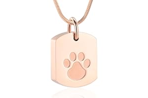 Minicremation Collana con urna per ceneri per animali domestici, con impronta di zampa, ciondolo ricordo per ceneri di animali domestici, gatti e cani, con kit di riempimento