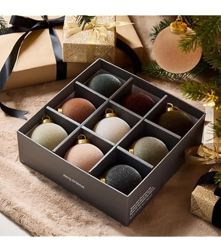 Lot De 35 Boules De Noël Velours Floqué - 4 à 8cm, Couleurs Mélangées, Incassables
