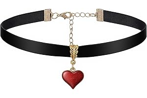 Matwsec Black Choker Necklaces for Woman, Red Heart Choker Necklace Adjustable Choker for Valentines Day Halloween Cosplay Party Jewelry