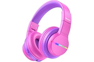 iClever Casque Audio Enfant Bluetooth sans Fil avec Microphone, Lumières LED Colorées, Volume Limité 74/85/94dB, 55 Heures de Travail, Bluetooth 5.2, Micro Intégré BTH12