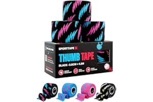 SPORTTAPE Bande pour pouce – 3 rouleaux Noir | Tape d’haltérophilie et CrossFit pour hook grip | Déchirable à la main, anti-transpiration, améliore la prise et protège les doigts