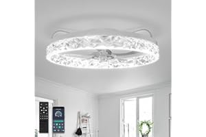 YUNLONG Ceiling Fans with Lights and Remote Quiet Fan for Bedroom Crystal Led Fan Chandelier DC Motor Winter Summer Mode 6 Wind Speeds Adjustable Dimmable Ceiling Fan with Lighting,White
