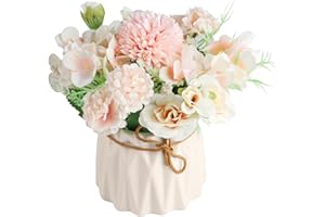 Yibaijia Kunstblumen im Topf, Künstliche Blumen Deko, Plastik Rosen Künstlicher Blumenstrauss, Deko Pflanzen Künstlich für Wohnkultur, Hochzeitstisch, Wohnzimmer, Schlafzimmer, Büro (Rosa)