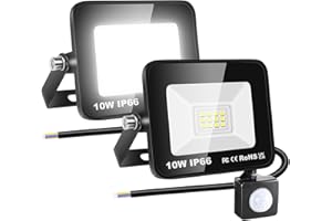 RIGIDON 2x 10W 1000 LM Faretto con Sensore di Movimento, 6000K Bianco Freddo Proiettori Faretto LED da Esterno, Led Floodlight, Luci Esterno Per Giardino, Garage, Strada, Patio, Terrazza, Cortile
