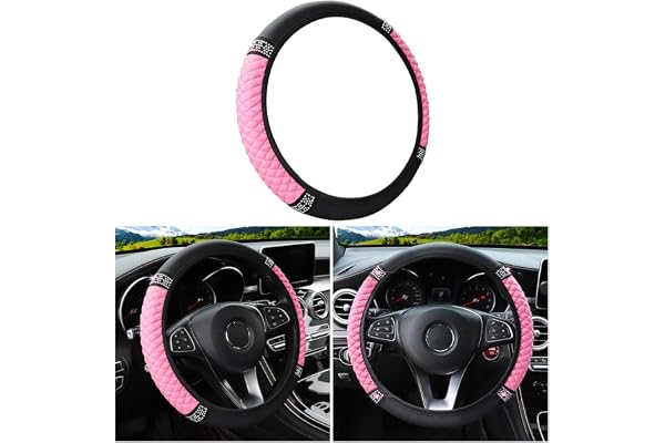 CGEAMDY Universelle Couvre Volant Voiture, Housse De Volant De Voiture sans Anneau Intérieur en Cuir Brodé, 37-38CM, PU Cuir Antidérapant Respirant, Protège-Volant pour Auto (Rose)