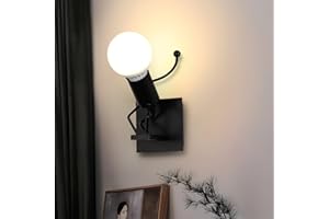 Goeco Applique da Parete Interno, Portalampada E27 Humanoid Creativo Lampada da Parete Industriale Vintage per Camera da Letto, Soggiorno, Cucina, Nero