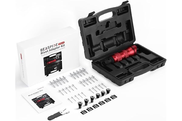 Beaspire Kit d'Adaptateur de Rivet pour Perceuse Électrique, Pince à Riveter Professionnelle Riveteuse, Pince Rivet Aveugle avec 6 Têtes de Rivet, Étui de Transport Robuste