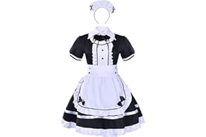 LABABE Women's Lolita French Maid Costume, 4 pcs as a set including dress; headwear; apron; fake collar, Anime Maid Costumes, Cute Lolita French Maid Costumes