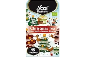Yogi Biologique Christmas Tea, Infusion 100% Bio aux Écorces de Cacao, Cannelle et Hibiscus, 15 sachets sans agrafe, 1 Boîte de 33 g