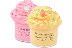 AMTONLEDA 2 Pack Butter Slime Kit Pink Yellow Slime for Boys Girls Easter Party Favors Premade Mud Slime Putty for Kids Easter Toys
