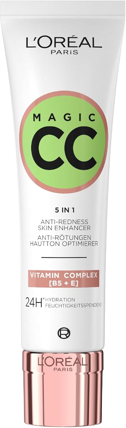L'Oréal Paris Magic CC Cream with SPF 11, Anti-Redness and Colour Correcting, With Vitamins B5 and E, Lightweight Hydrating Formula Adapts to Skin Tone for a Natural Glowy Finish, 30 ml