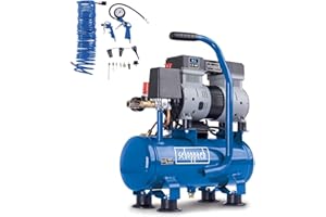 Scheppach HC08Si Compresseur ultra silencieux | 8bar | Cuve de 6L | 1,5CV / 1100W | Sans huile & entretien réduit | Débit d'aspiration 162 L/min | Compresseur silencieux (Avec 14 Accessoires inclus)