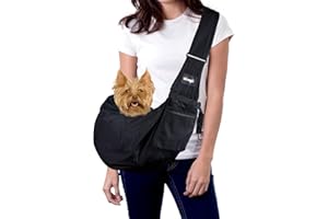NATUYA Pet Sling Carrier Small Dog Slings Cat Carrier Bag Adjustable Strap Hands-free Sling Pet Dog Cat Carrier Bag with Front Zipper Pocket Safety Belt for Outdoor Traveling Subway (Black Waterproof)