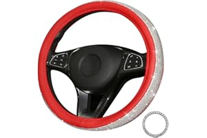 Lifetooler Steering Wheel Covers with Bling Rhinestones,Diamond Steering Wheel Cover Sparkly Crystal Diamante Anti-Slip Universal 38cm/15 inch Bling Car Accessories for Women Girls (red-white)