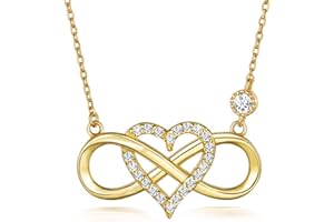 BlingGem Collier pour Femme en Argent 925/1000 avec Oxyde de Zirconium Rond Coeur Infini Amour Ensemble pour Toujours Cadeau pour Femme Fille 48 cm