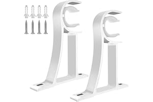 TOKPLNU Curtain Pole Brackets, Heavy Duty Curtain Rail Brackets White Curtain Rod Holder Hooks, Aluminum Alloy, Curtain Rod Bracket Supports for 28-35mm Drapery Pole, 2 Pack