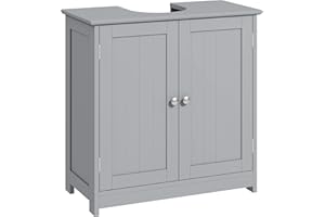 kleankin Under Sink Bathroom Cabinet, Freestanding Under Sink Cabinet with 2 Doors and Adjustable Shelf for Basin without or with Pedestal, Grey