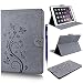 Produktbild iPad 6 Hülle, Yokata iPad Air 2 PU Retro Schutzhülle Magenet Holder Stand Flip Schutz Tasche Lederhülle Etui mit Prägung Narzissen Blumen und Schmetterling Butterfly Motiv Case Wallet mit Aufsteller-Funktion Bookstyle Ledertasche Karten Slot Komplett Schutz Schutzhülle - Grau