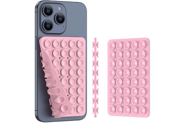 2PACK Silicone Double Sided Suction Phone Case Mount, Detachable Hands Free & Strong Grip Holder for Selfies & Videos, Compatible iPhone Android (Light Pink, 1Pack)