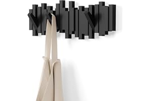 ‎UMBRA Umbra Stäbchen Garderobenhaken – Moderne und Platzsparende Garderobenleiste mit 5 Beweglichen Haken für Jacken, Mäntel, Schals, Handtaschen und Mehr, Schwarz