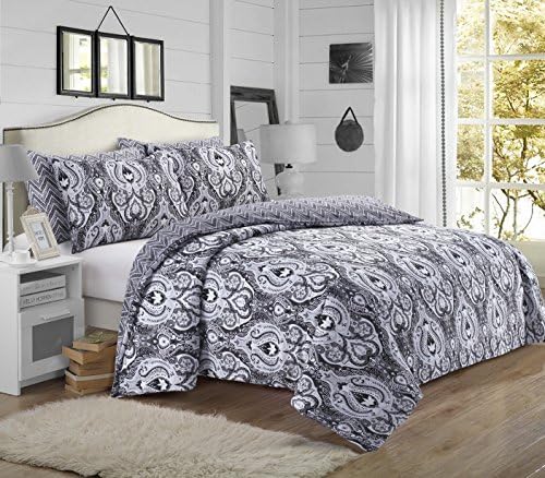 Trivia Paisley Duvet Cover &amp; Pillowcase Set Bedding Quilt Case Bed Bedroom Daybed (Superking, Monochrome)