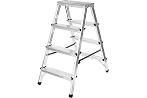 ‎FORYOURPROTECTION Zweiseitige Aluleiter Klappleiter Haushaltsleiter 2x4 Stehleiter Tragkraft 125kg EN131 | 4 Stufen / 125kg