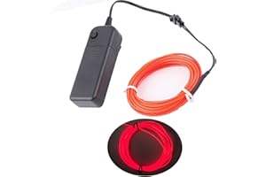 CAM2 Neonowe światła 5 m, drut zasilany bateriami, wysoka jasność, elektroluminescencja, wiele kolorów, drut EL na święta Bożego Narodzenia, do dekoracji wnętrz, na wesele, pub (kolor czerwony)