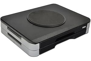 DESQ Support moniteur - Hauteur 80 mm, 2 tiroirs, Pivotant, Pieds en caoutchouc, Argent - Noir