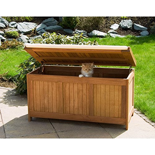 STILISTA® Gartenbank Gartenbox aus 100% FSC zertifiziertem Shorea-Hartholz, geölt, Liftautomatik, inkl. Kissen in Farbe natur, 113 x 52,5 x 60,5 cm, Auflagentruhe - 4