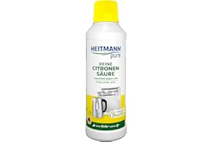‎HEITMANN PURE HEITMANN pure Reine Citronensäure | Flüssiger Bio-Entkalker für Küche & Bad | Effektiv gegen Kalkablagerungen | 100% natürliche Inhaltsstoffe | Lebensmittelsauber | 500 ml