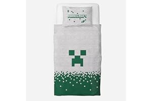 Character World Minecraft Official Single Kids Duvet Cover Set Brands Pixels Design Reversible 2 Sided Bedding Including Matching Pillow Case | Gaming Single Bed Set Polycotton