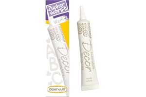 ‎GÜNTHART Günthart BackDecor 25 gr Zuckerschrift CREMEWEISS für jegliche Süßspeisen - essbare Dekoschrift für edle Anlässe, 1er Pack (25 gr)