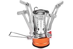 Demeras Przenośna kuchenka gazowa, kempingowa, stopu aluminium, mini, lekka, do gotowania, na zewnątrz, kemping, piknik, do wędrówki z plecakiem, srebrna