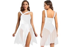 RUNQHUI Women's Sleeveless Color Block Leotard Dress Lyrical Contemporary Ballet Dance Costume Dancewear