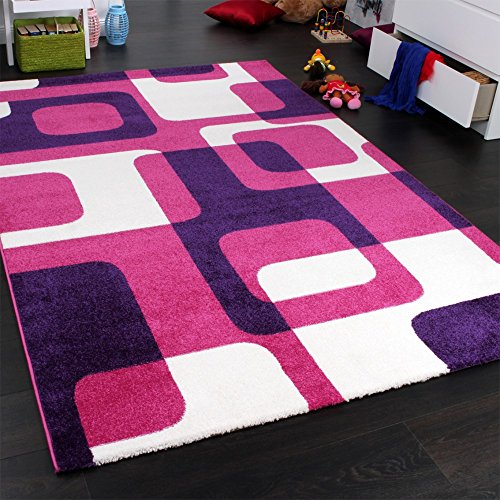 Paco Home Vloerkleed voor kinderen, trendy retro, roze, paars en crème, 120 x 170 cm - 2