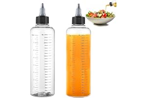 VZXQX Bouteille de Compression 250ml, Lot de 2 Bouteille Huile Plastique Cuisine Pipette Transparent avec Graduation, Flacon Sauce Recipient mit Capuchon en Pointe pour Sauce, Huile, Olive, Vinaigrette