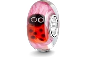 MATERIA BY MATTHIAS WAGNER MATERIA, perline in vetro di Murano rosa, coccinella in colore rosso - argento 925, vetro, perline in colore rosa e rosso, portafortuna, #1611
