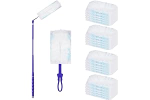 Lectorias Plumero Atrapapolvo, 20 Recambios +2 Mango Azul, Repuesto para Colector de Polvo Electrostático, Plumeros Microfibra Atrapan y Bloquean el Polvo para Muebles, Coches, Mantas