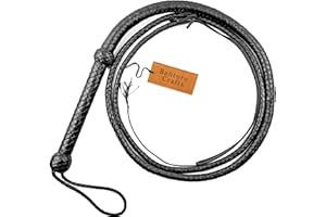 Bantoro Crafts Schwarze Premium-Rindsleder-Bullpeitsche, 0,9 bis 2,4 m Länge, geflochten in 12 Zöpfen, genarbtes Rindsleder, Peitsche, geladenes knackendes lautes Reitrind