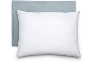 Comfy Cubs Toddler Pillow with Muslin Pillowcase, 33 cm x 46 cm - Travel & Sleep Support for Kids - Lightweight, Breathable Microfiber Fill - Soft & Cosy Baby Pillow Designed in the US - Pacific Blue