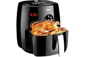 ARINTUL Airfryer - Freidora de aire caliente (5,5 L, XXL, sin aceite, juego con pantalla táctil, temporizador, control de temperatura, freidora de aire caliente, 6 programas, 1500 W, para 3-5 personas)