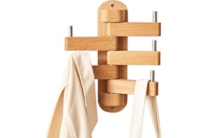 OAKERLAND Eiche Wandgarderobe Holz Kleiderhaken, 5 Haken Garderobenhaken Wand für Jacken, Mäntel, Schals, Handtaschen, Garderobenleiste Hakenleiste Holz Für Wohnzimmer, Schlafzimmer, Badezimmer