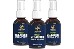 ‎VITACTIV NATURAL NUTRITION VITACTIV Melatonin Einschlafspray - Pfefferminze & Limette - 1155 Tage Vorrat, Hochdosiert - Melatonin Spray plus Passionsblumen Extrakt, Vitamine B1 und B6 - Zuckerfrei & Vegan - 150ml Sofort-Spray