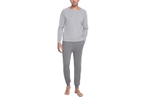 Bresdk Pijama Hombre Invierno Algodon Manga Larga Ropa de Dormir Rayas Pijamas Largos Cuello en V Dos Piezas