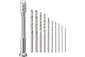 Mandouer Hand Drill Bit Set, Precision Silver Pin Vice with 10pcs Small Drill Bits (0.8-3.0mm) for Craft, Resin, Jewellery Making, DIY, and Models