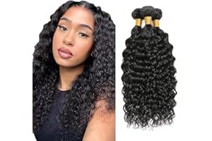 Creuost Bundles Human Hair Extension Water Wave Bundles cabello humano Unprocessed Brazilian Virgin Hair #1b Natural Black Minimal detachment For Women 3 Bundles Total 300g 12 14 16 Inch