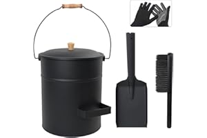BRIAN & DANY Ash Buckets for fireplaces with Lid, 15L Pail with Shovel and Hand Broom, Tool Set Accessories for Fireplace, Fire Pit