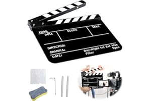 TONGBOKE Clap de Cinéma, Acrylique Film Clapper avec Kit Gratuit, Clap RéAlisateur Professionnel Et Marqueur, Cinema Decoration, Film Coupe Prop, publicité, décoration de