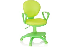 hjh OFFICE 670979 Silla de Escritorio para niños Kid Colour Tela Verde, Silla giratoria con apoyabrazos y reposapies